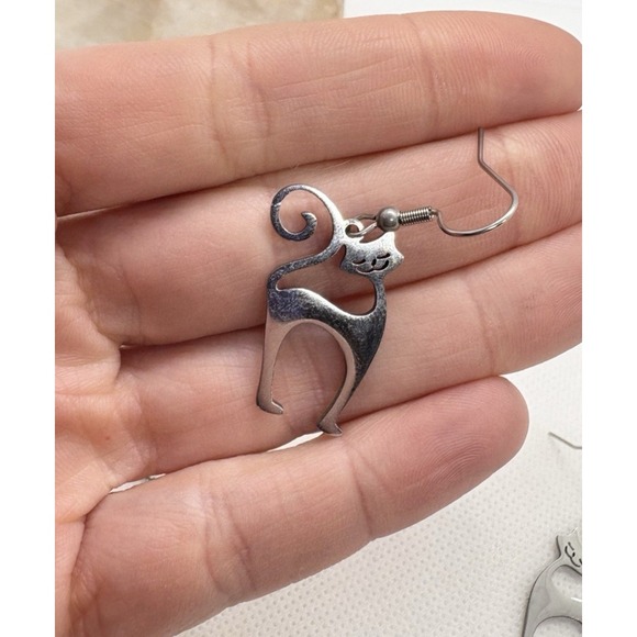 Stainless Steel Cat Necklace & Earrings Set Silver Tone 17.5" Chain Modern - Picture 6 of 9